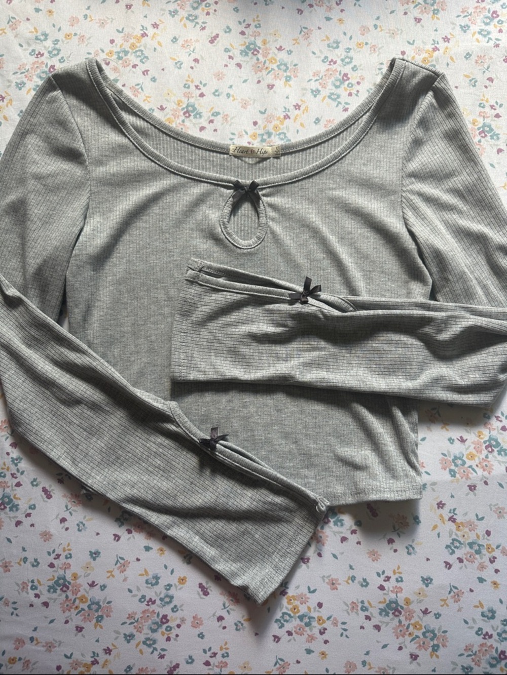 Grey Long Sleeve Top with Bow Details